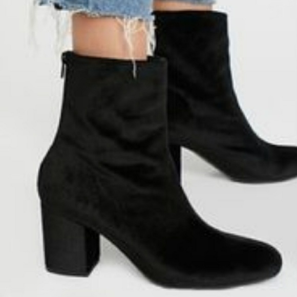 black velvet heeled boots